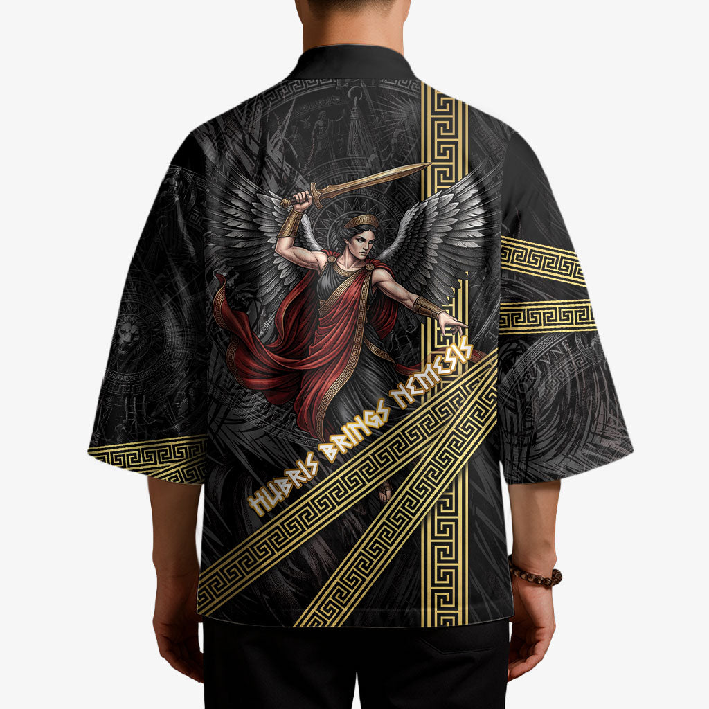 Nemesis Goddess Of Revenge Kimono Winged Nemesis Scales Of Justice - Gold Greek Key