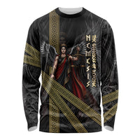 Nemesis Goddess Of Revenge Long Sleeve Shirt Winged Nemesis Scales Of Justice - Gold Greek Key