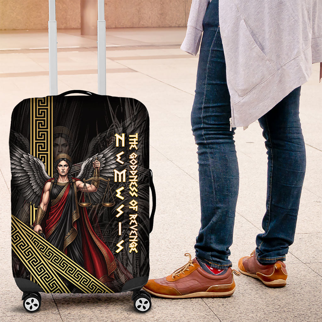 Nemesis Goddess Of Revenge Luggage Cover Winged Nemesis Scales Of Justice - Gold Greek Key