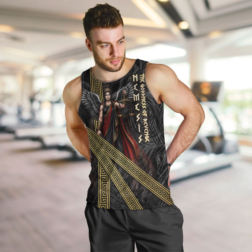Nemesis Goddess Of Revenge Men Tank Top Winged Nemesis Scales Of Justice - Gold Greek Key