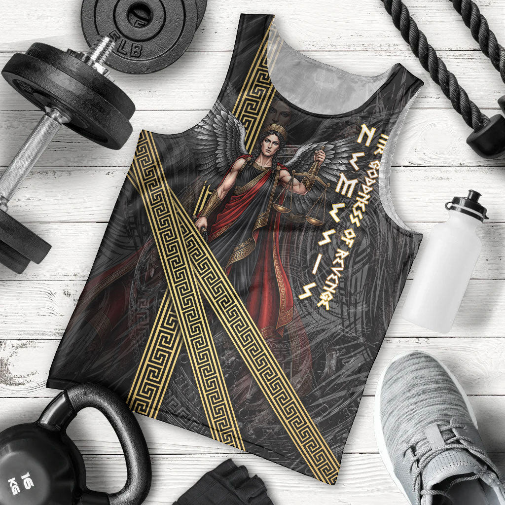 Nemesis Goddess Of Revenge Men Tank Top Winged Nemesis Scales Of Justice - Gold Greek Key
