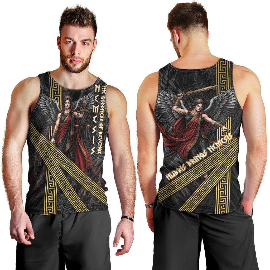 Nemesis Goddess Of Revenge Men Tank Top Winged Nemesis Scales Of Justice - Gold Greek Key