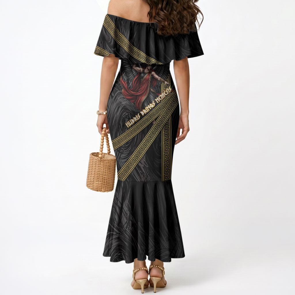 Nemesis Goddess Of Revenge Mermaid Dress Winged Nemesis Scales Of Justice - Gold Greek Key