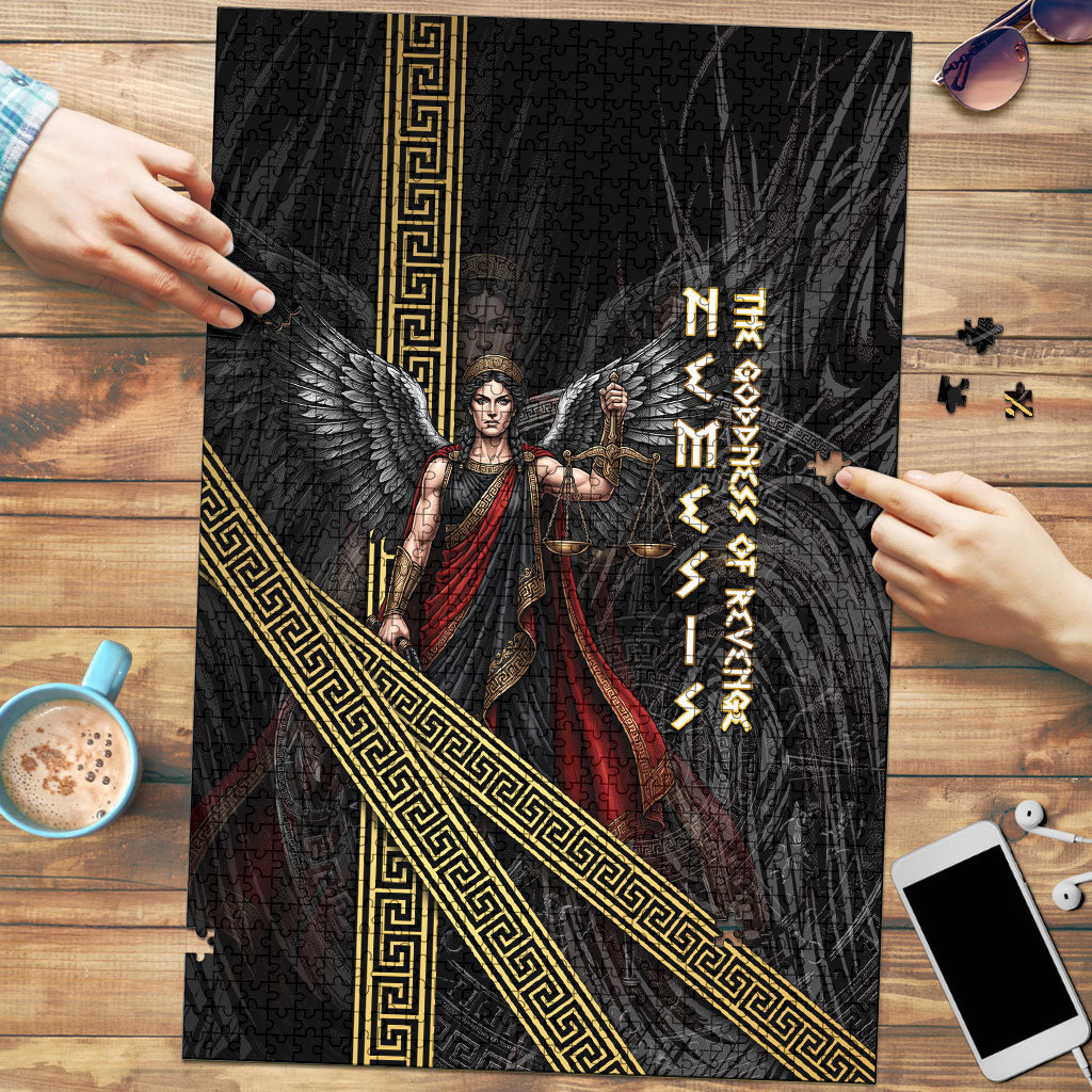 Nemesis Goddess Of Revenge Puzzle Winged Nemesis Scales Of Justice - Gold Greek Key