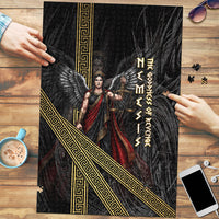 Nemesis Goddess Of Revenge Puzzle Winged Nemesis Scales Of Justice - Gold Greek Key