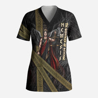 Nemesis Goddess Of Revenge Scrub Top Winged Nemesis Scales Of Justice - Gold Greek Key
