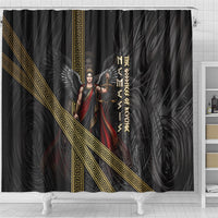 Nemesis Goddess Of Revenge Shower Curtain Winged Nemesis Scales Of Justice - Gold Greek Key
