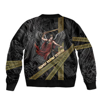 Nemesis Goddess Of Revenge Sleeve Zip Bomber Jacket Winged Nemesis Scales Of Justice - Gold Greek Key