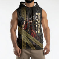 Nemesis Goddess Of Revenge Sleeveless Hoodie Winged Nemesis Scales Of Justice - Gold Greek Key