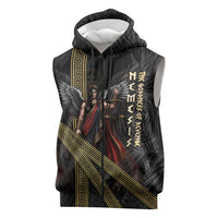 Nemesis Goddess Of Revenge Sleeveless Zip Hoodie Winged Nemesis Scales Of Justice - Gold Greek Key