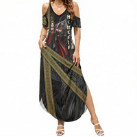 Nemesis Goddess Of Revenge Summer Maxi Dress Winged Nemesis Scales Of Justice - Gold Greek Key