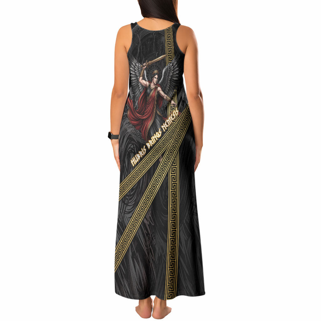 Nemesis Goddess Of Revenge Tank Maxi Dress Winged Nemesis Scales Of Justice - Gold Greek Key