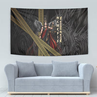 Nemesis Goddess Of Revenge Tapestry Winged Nemesis Scales Of Justice - Gold Greek Key