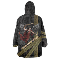 Nemesis Goddess Of Revenge Wearable Blanket Hoodie Winged Nemesis Scales Of Justice - Gold Greek Key