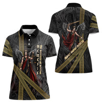 Nemesis Goddess Of Revenge Women Polo Shirt Winged Nemesis Scales Of Justice - Gold Greek Key