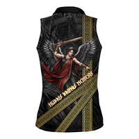Nemesis Goddess Of Revenge Women Sleeveless Polo Shirt Winged Nemesis Scales Of Justice - Gold Greek Key