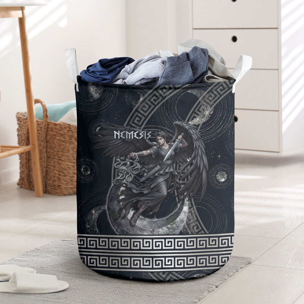 Nemesis Goddess Laundry Basket Winged Nemesis Crescent Moon Sword Greek Key
