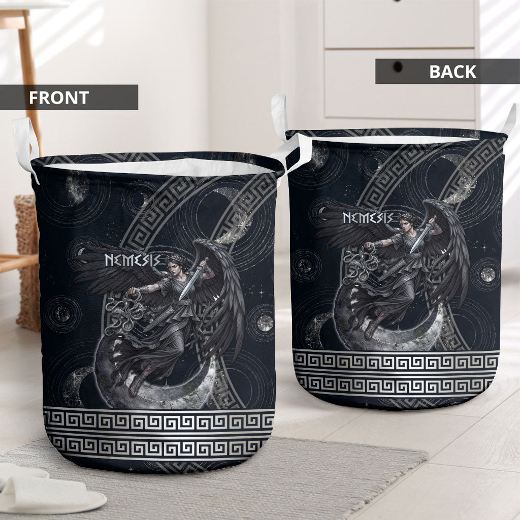 Nemesis Goddess Laundry Basket Winged Nemesis Crescent Moon Sword Greek Key
