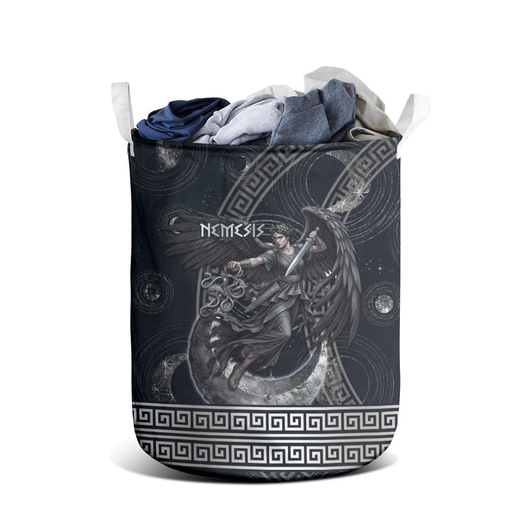 Nemesis Goddess Laundry Basket Winged Nemesis Crescent Moon Sword Greek Key