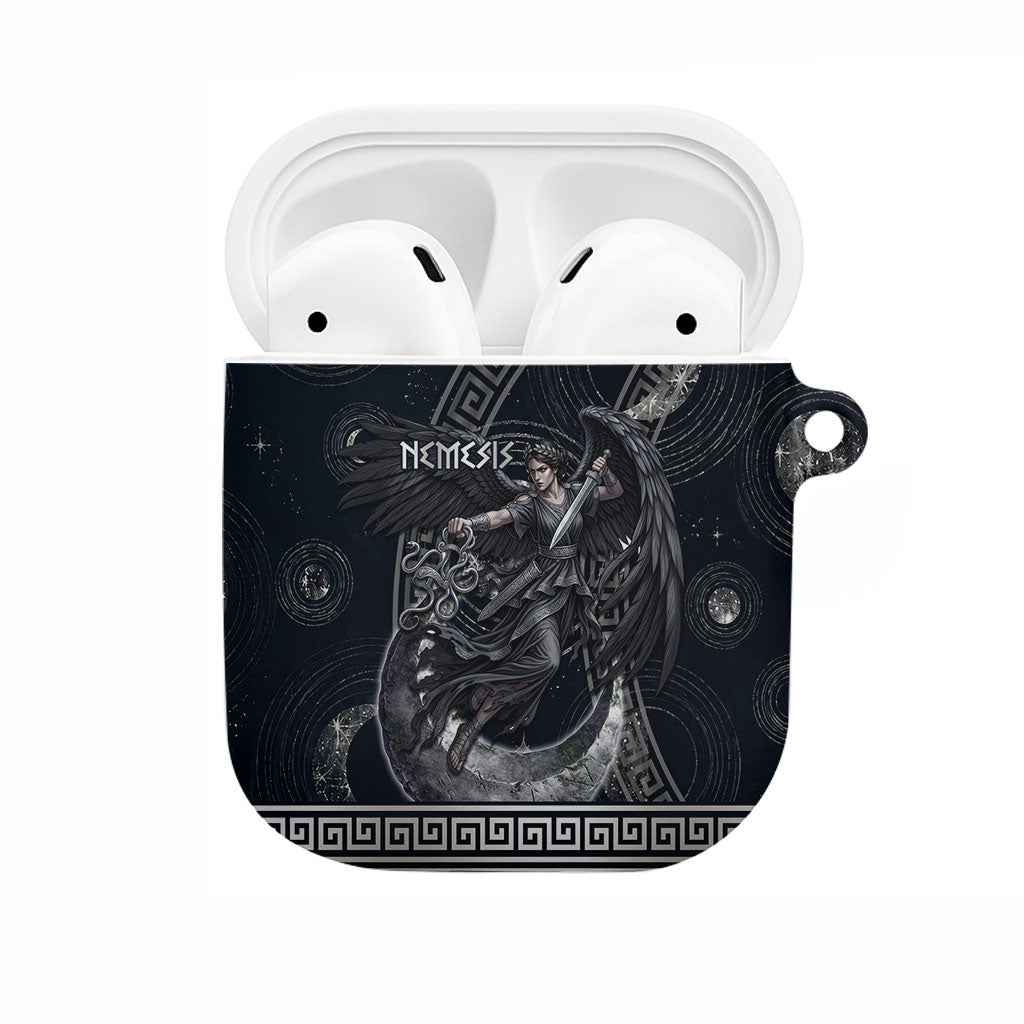 Nemesis Goddess AirPods Case Winged Nemesis Crescent Moon Sword Greek Key