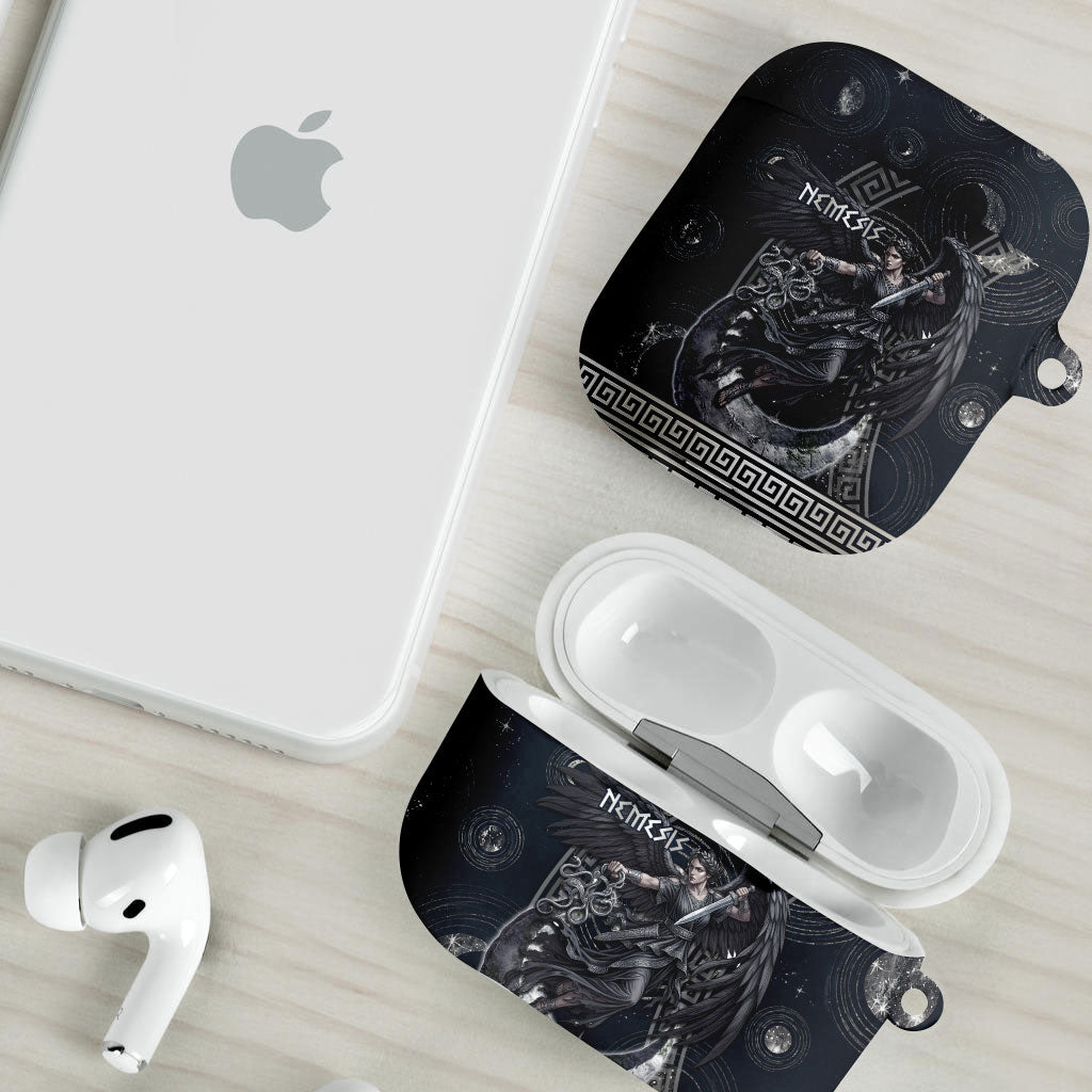 Nemesis Goddess AirPods Case Winged Nemesis Crescent Moon Sword Greek Key