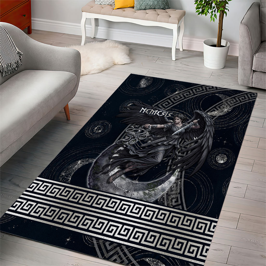 Nemesis Goddess Area Rug Winged Nemesis Crescent Moon Sword Greek Key