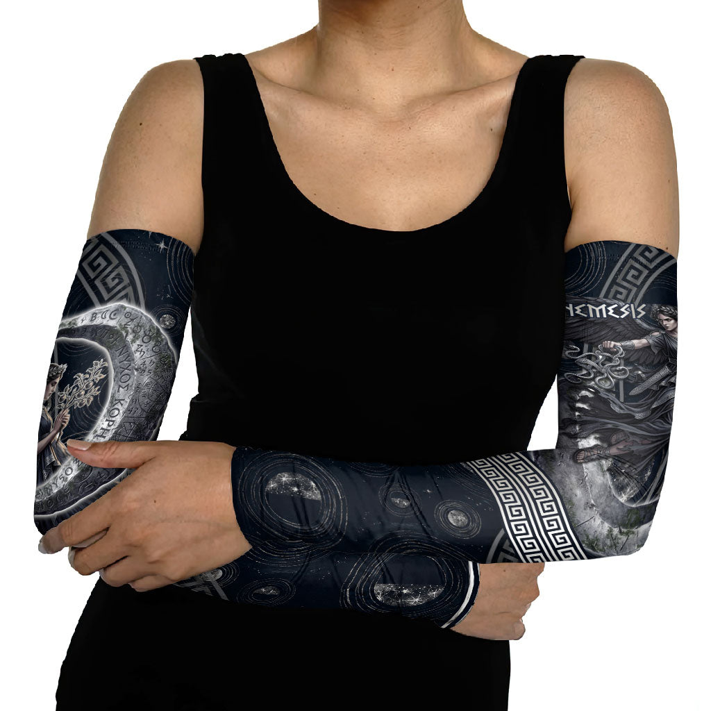 Nemesis Goddess Arm Sleeves Winged Nemesis Crescent Moon Sword Greek Key