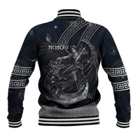 Nemesis Goddess Baseball Jacket Winged Nemesis Crescent Moon Sword Greek Key