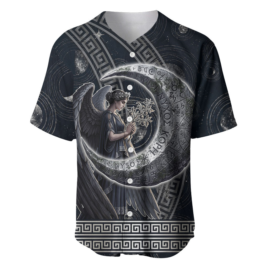Nemesis Goddess Baseball Jersey Winged Nemesis Crescent Moon Sword Greek Key