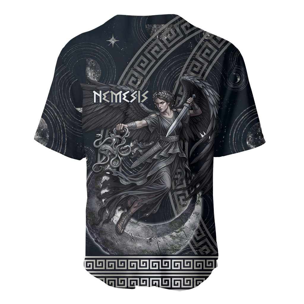 Nemesis Goddess Baseball Jersey Winged Nemesis Crescent Moon Sword Greek Key