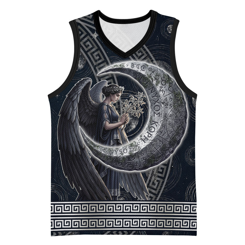 Nemesis Goddess Basketball Jersey Winged Nemesis Crescent Moon Sword Greek Key