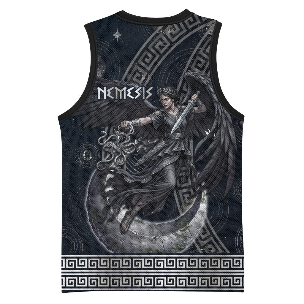 Nemesis Goddess Basketball Jersey Winged Nemesis Crescent Moon Sword Greek Key