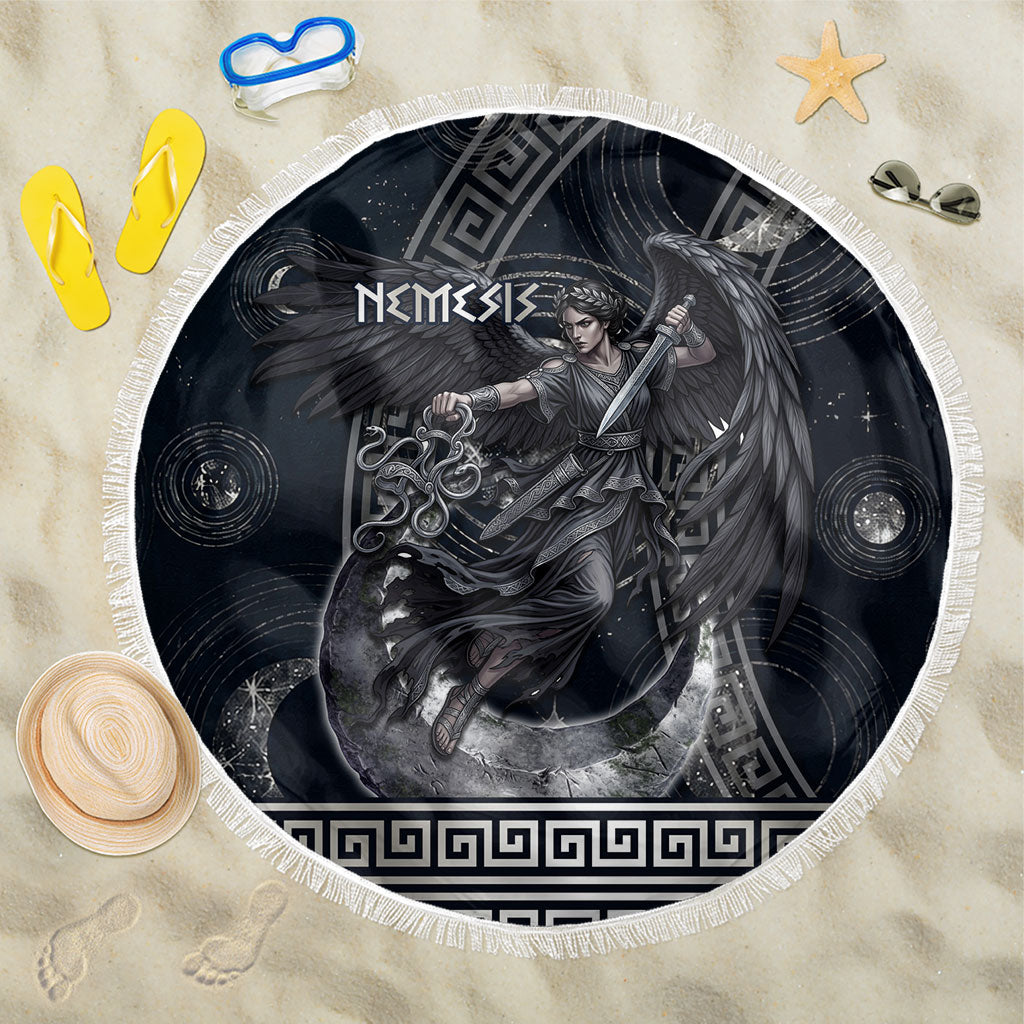 Nemesis Goddess Beach Blanket Winged Nemesis Crescent Moon Sword Greek Key