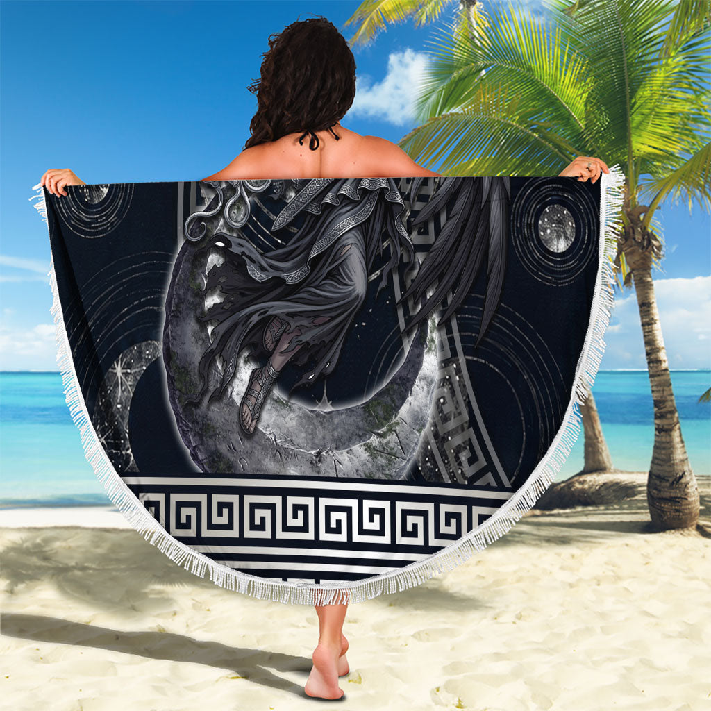 Nemesis Goddess Beach Blanket Winged Nemesis Crescent Moon Sword Greek Key