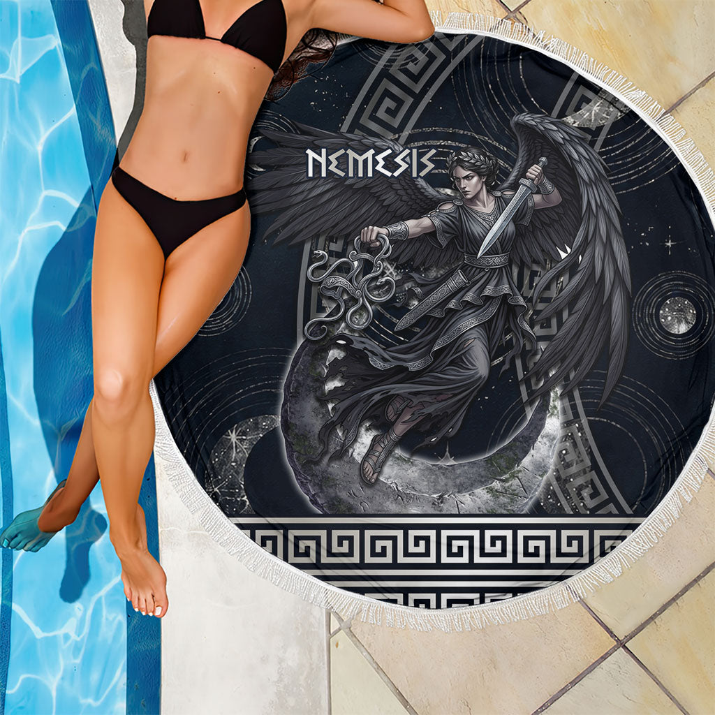 Nemesis Goddess Beach Blanket Winged Nemesis Crescent Moon Sword Greek Key