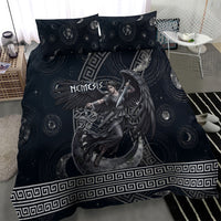 Nemesis Goddess Bedding Set Winged Nemesis Crescent Moon Sword Greek Key