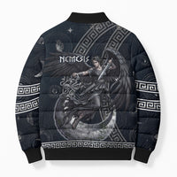 Nemesis Goddess Bomber Puffer Jacket Winged Nemesis Crescent Moon Sword Greek Key