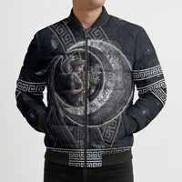 Nemesis Goddess Bomber Puffer Jacket Winged Nemesis Crescent Moon Sword Greek Key