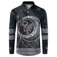 Nemesis Goddess Button Sweatshirt Winged Nemesis Crescent Moon Sword Greek Key