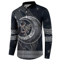 Nemesis Goddess Button Sweatshirt Winged Nemesis Crescent Moon Sword Greek Key