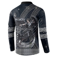 Nemesis Goddess Button Sweatshirt Winged Nemesis Crescent Moon Sword Greek Key