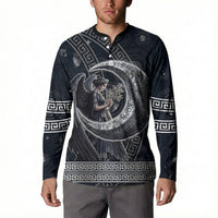 Nemesis Goddess Button Sweatshirt Winged Nemesis Crescent Moon Sword Greek Key