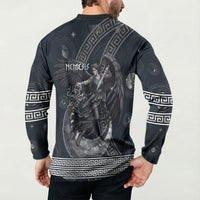 Nemesis Goddess Button Sweatshirt Winged Nemesis Crescent Moon Sword Greek Key