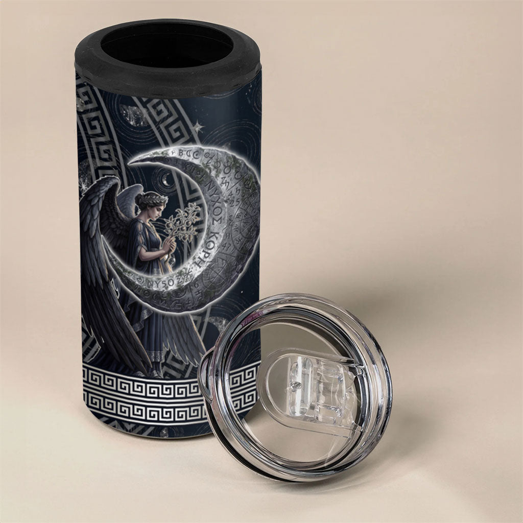 Nemesis Goddess 4 in 1 Can Cooler Tumbler Winged Nemesis Crescent Moon Sword Greek Key