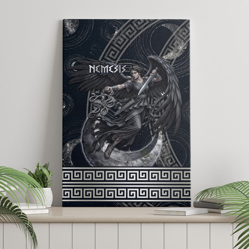 Nemesis Goddess Canvas Wall Art Winged Nemesis Crescent Moon Sword Greek Key
