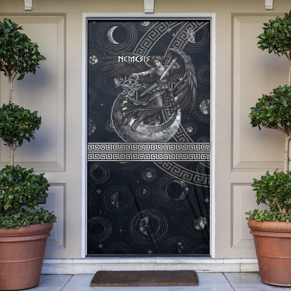 Nemesis Goddess Door Cover Winged Nemesis Crescent Moon Sword Greek Key