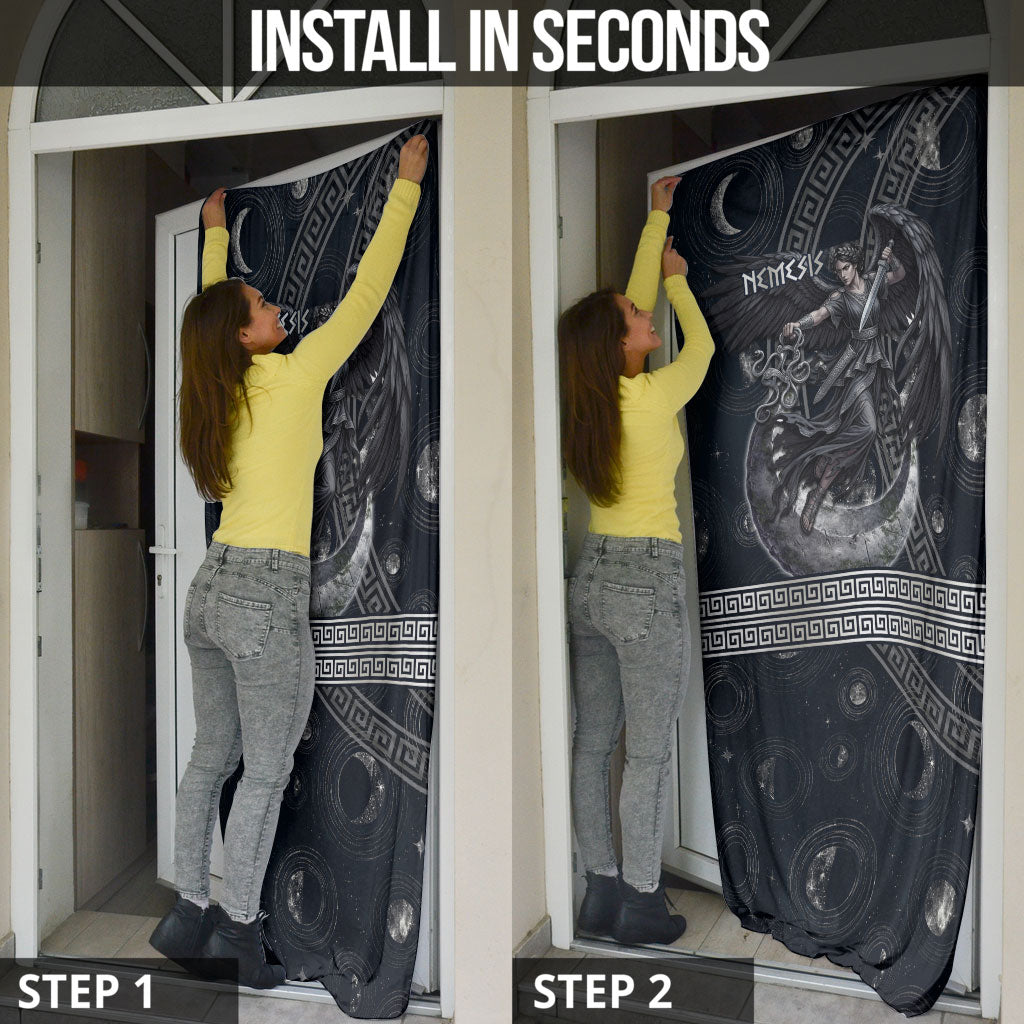 Nemesis Goddess Door Cover Winged Nemesis Crescent Moon Sword Greek Key