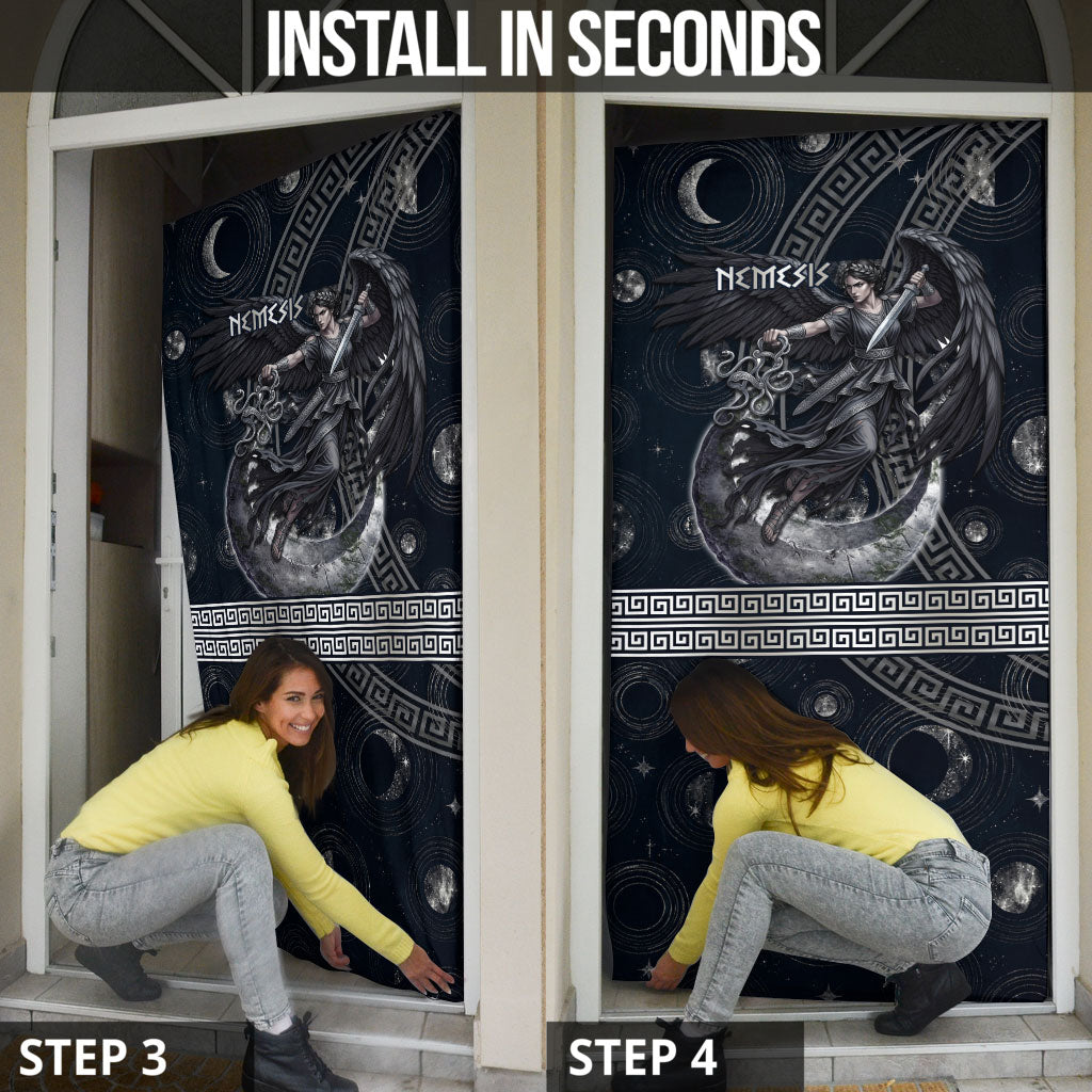 Nemesis Goddess Door Cover Winged Nemesis Crescent Moon Sword Greek Key