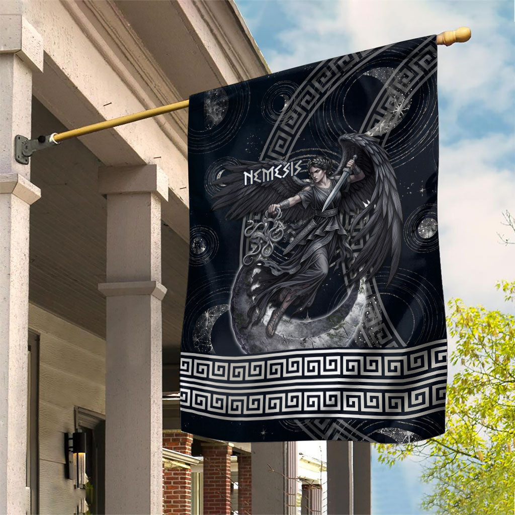 Nemesis Goddess Garden Flag Winged Nemesis Crescent Moon Sword Greek Key