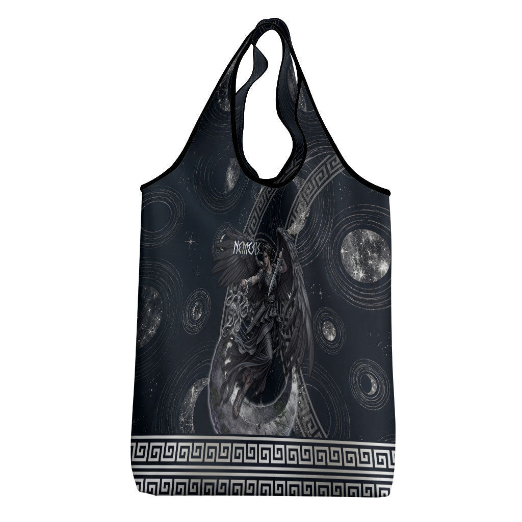 Nemesis Goddess Grocery Bag Winged Nemesis Crescent Moon Sword Greek Key